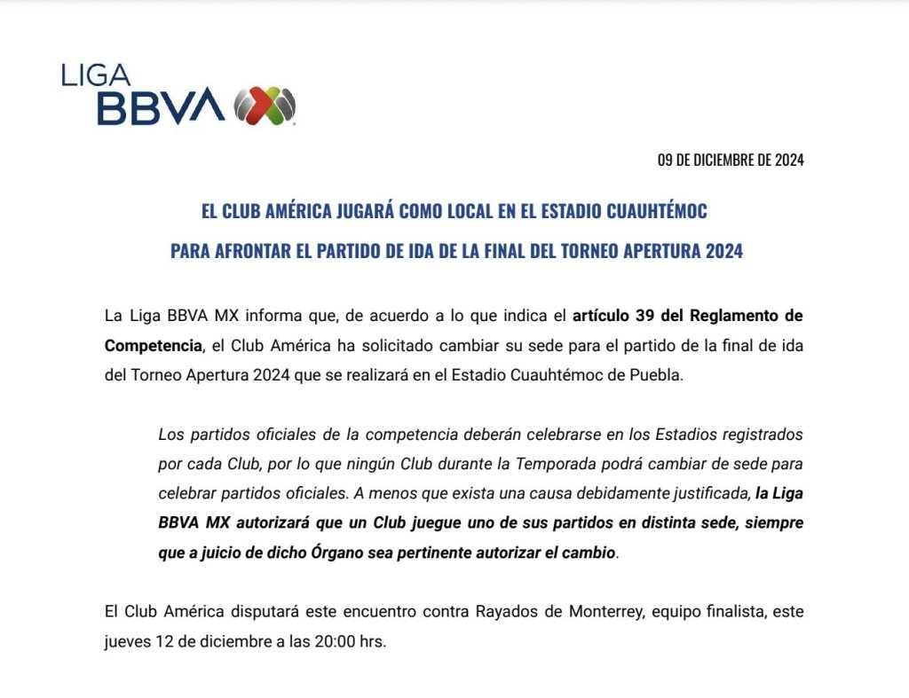 Final de la Liga MX: Cambio de sede, horarios y transmisión del partido entre América y Rayados