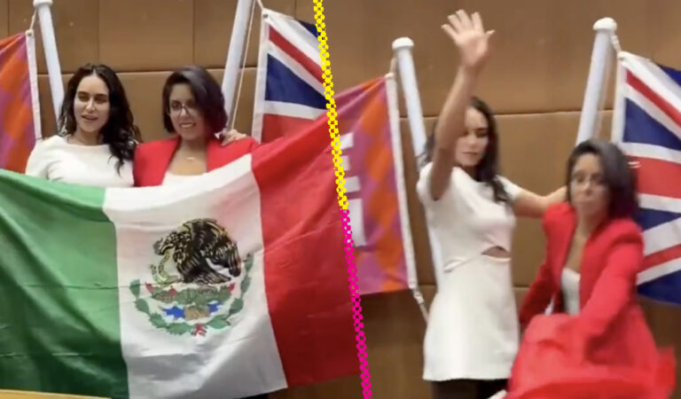 Elsa García tira al suelo la bandera de México